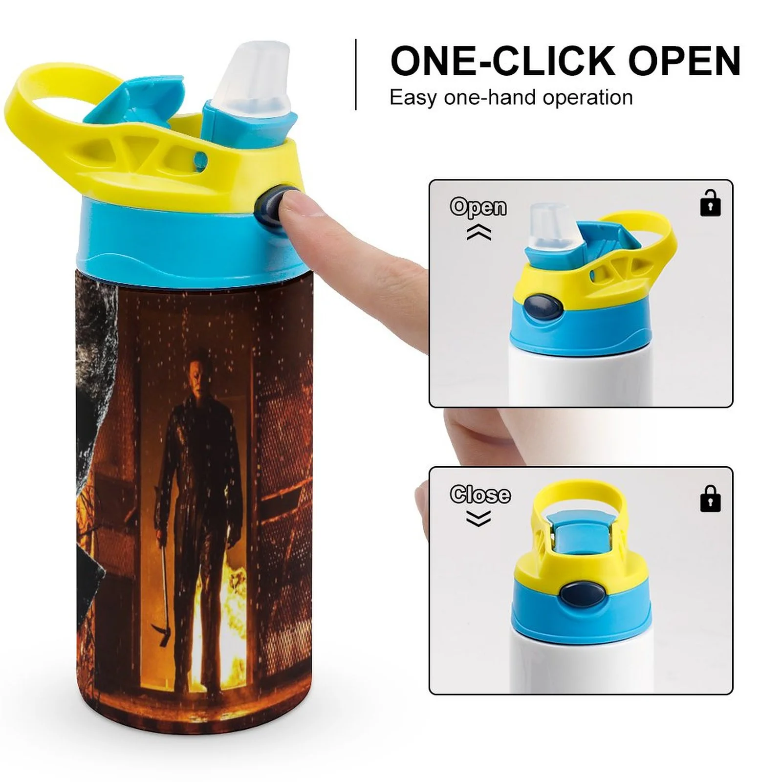 Michael Myers Kills Kid's Insulated Water Bottle With Straw Vacuum Stainless Steel Cup Leak-Proof Children Toddler Thermoses