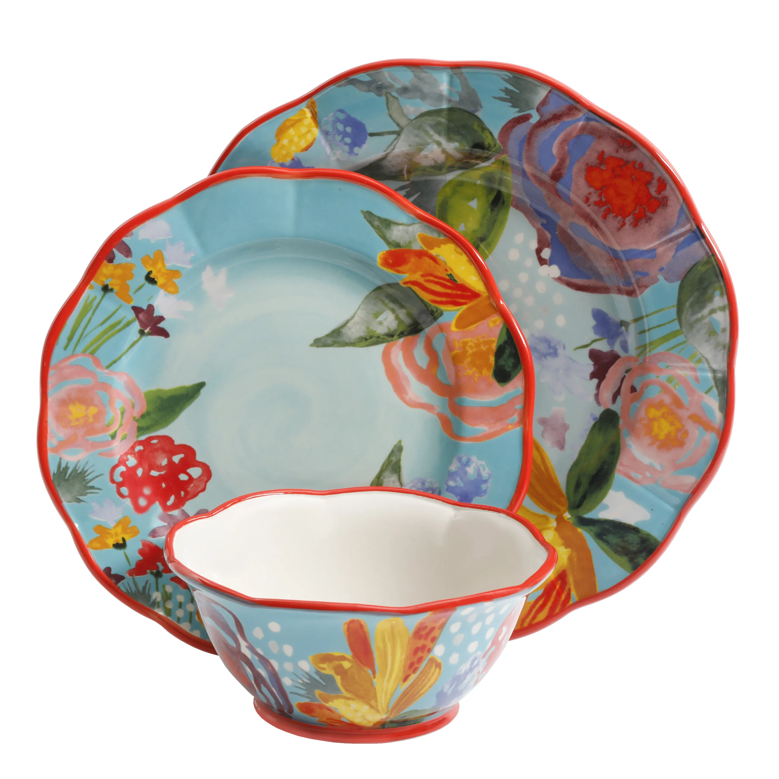 The Pioneer Woman Celia 12-Piece Dinnerware Set, Aqua