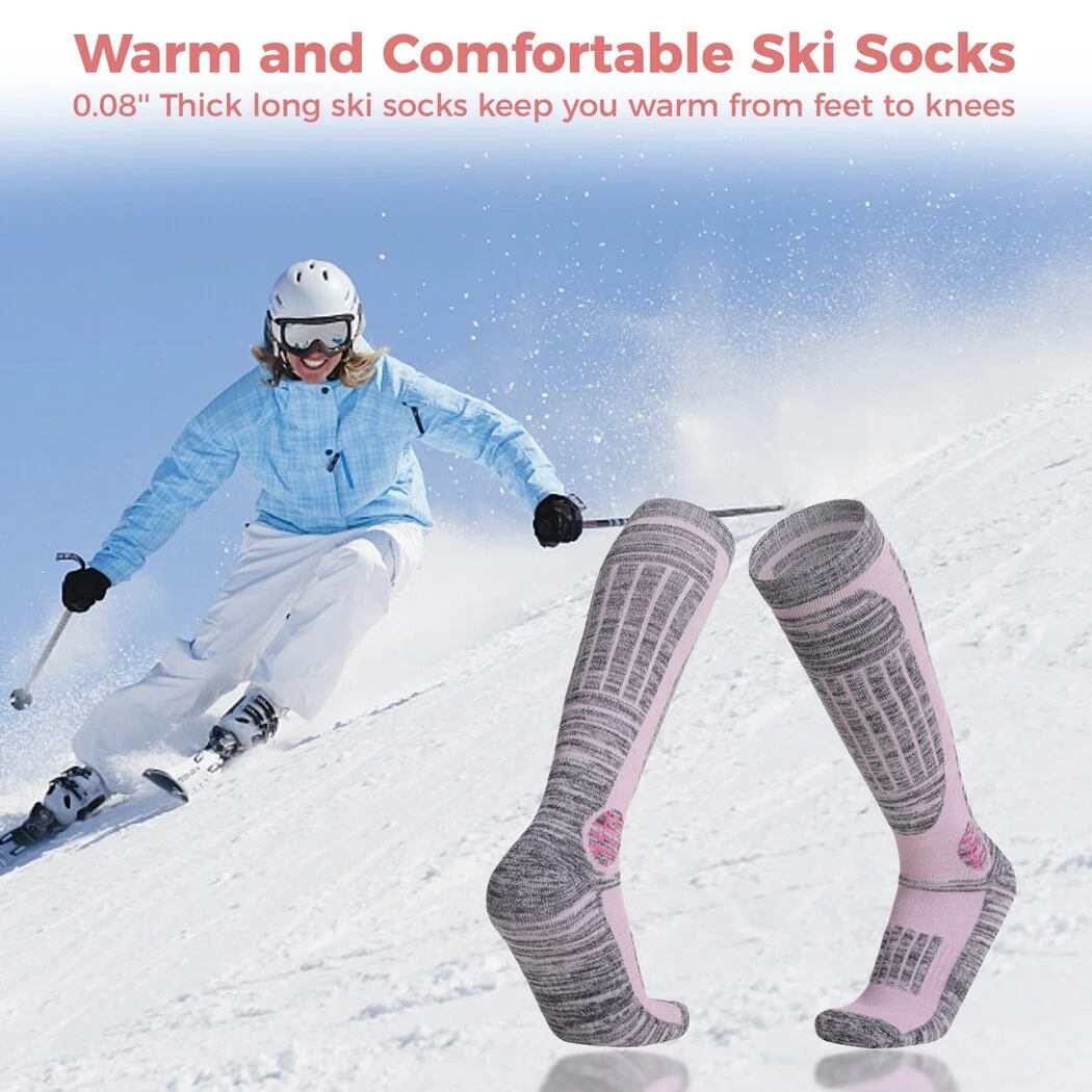 Ski Gloves& Ski Socks Set for Women, Warm Waterproof Anti-Skid Touchscreen Gloves, Thick Thermal Socks for Winter Skiing, Cycling, Hiking