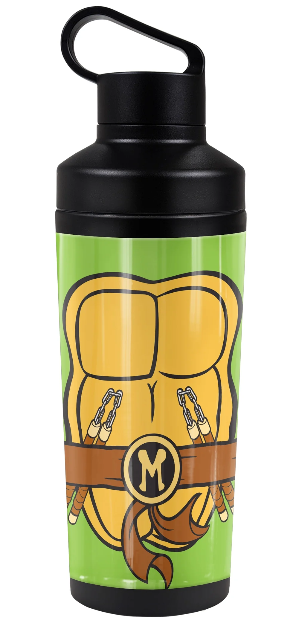 Teenage Mutant Ninja Turtles TMNT Official Mikey Shell 18 oz Insulated Water Bottle, Leak Resistant, Vacuum Insulated Stainless Steel with 2-in-1 Loop Cap