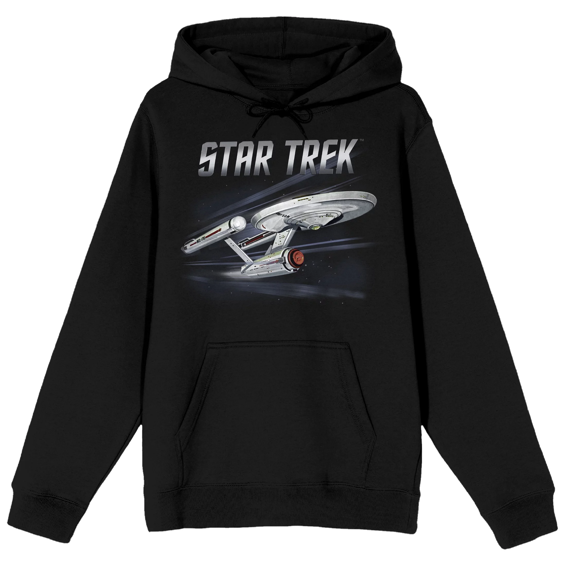 Star Trek NCC-1701 Warp Drive Long Sleeve Black Adult Hooded Sweatshirt-Large