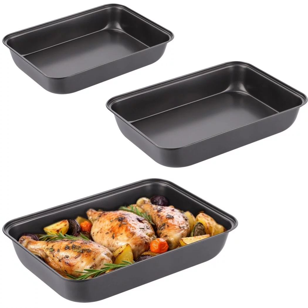 3 PCS Non-Stick Oven Baking Trays, Carbon Steel Roasting Trays, 3-Sized Deep Baking Pan Set, Stackable Home Kitchen Baking Pans, Non- Stick Bakeware Set for Meat, Bread, Cookies