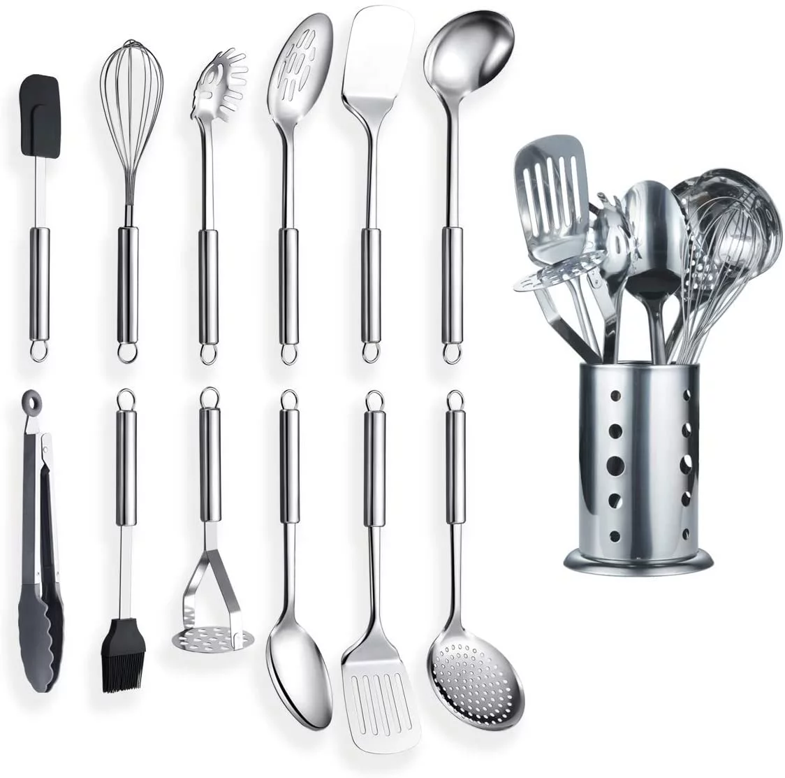ReaNea 13 Piece Stainless Steel Kitchen Utensils Set with Utensil Holder