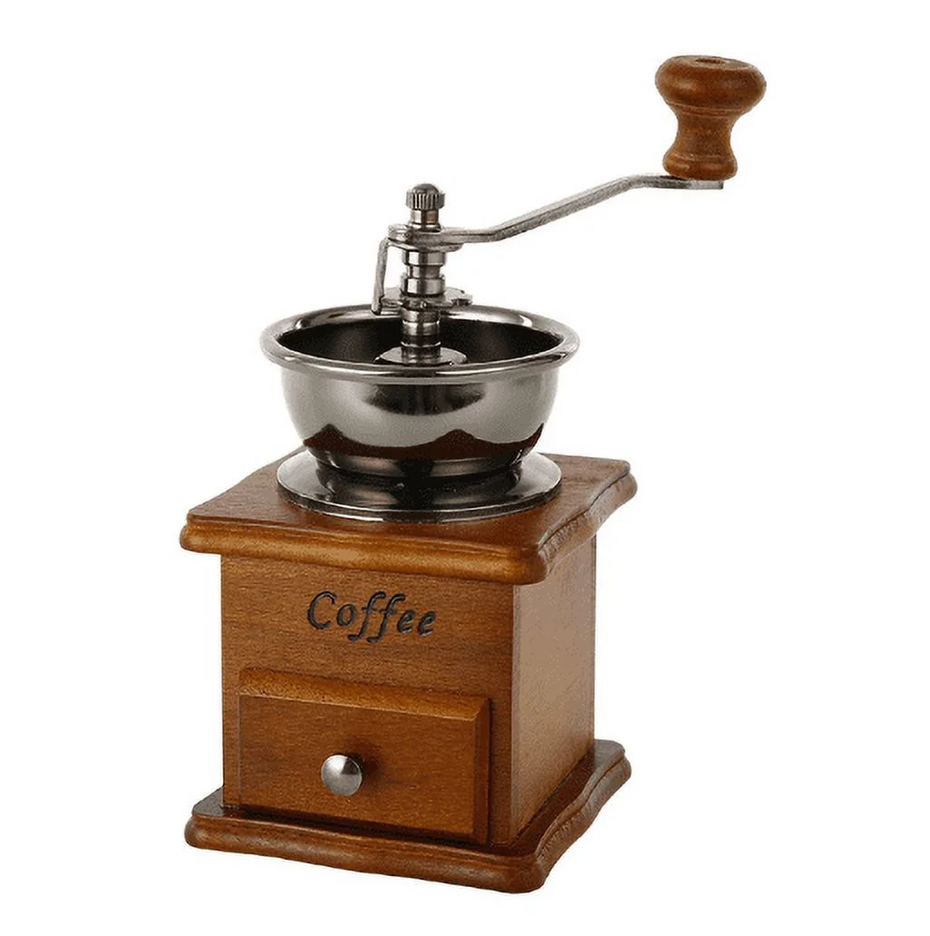 Manual Coffee Bean Spice Herbs Vintage Retro Hand Grinder Wooden Burr Mill New