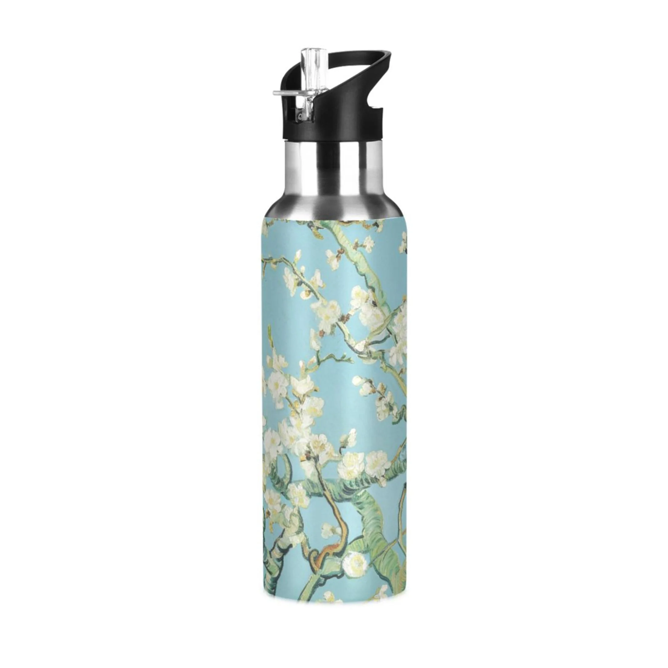 Abstract Flowers Branch Water Bottles Insulated Thermos Kids Stainless Steel Bottle with Straw Lid Flask Leakproof for Sports Gym 20 oz