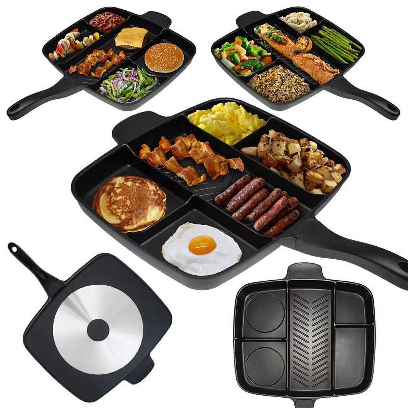 MasterPan Non-Stick 15 in. Divided Grill/Fry/Oven Meal Skillet