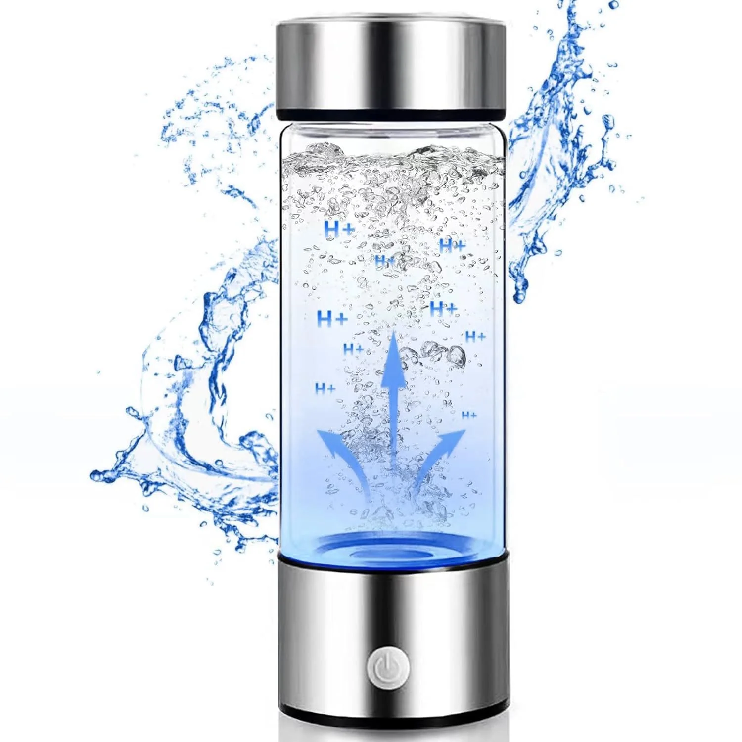 Hydrogen Water Bottle, 420ml Portable Rechargeable Hydrogen Water Ionizer for Home Office Travel, Silver
