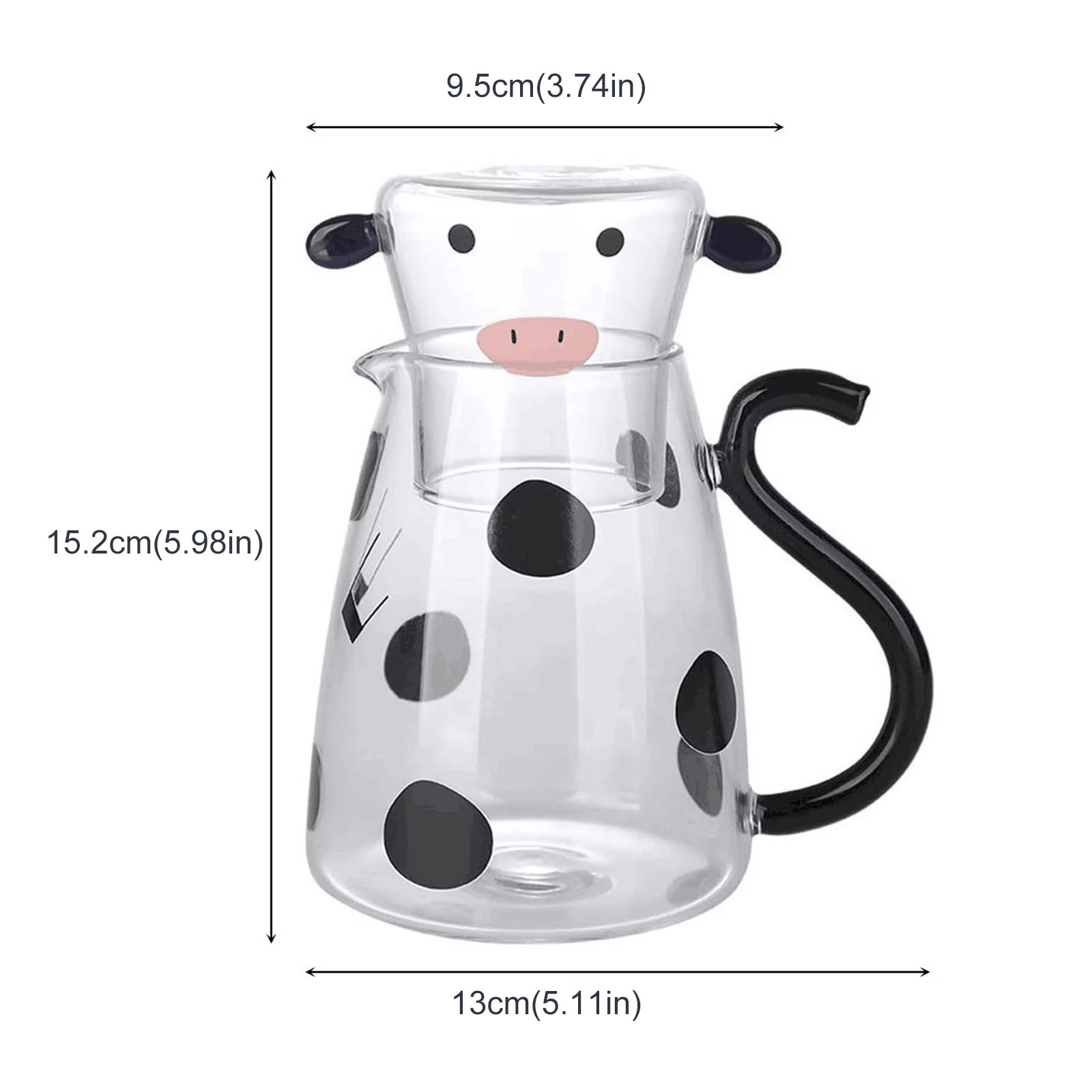 Cartoon Cow Clear Glass Night Water Bottle Set With Glass Water Bottle And Night Cup