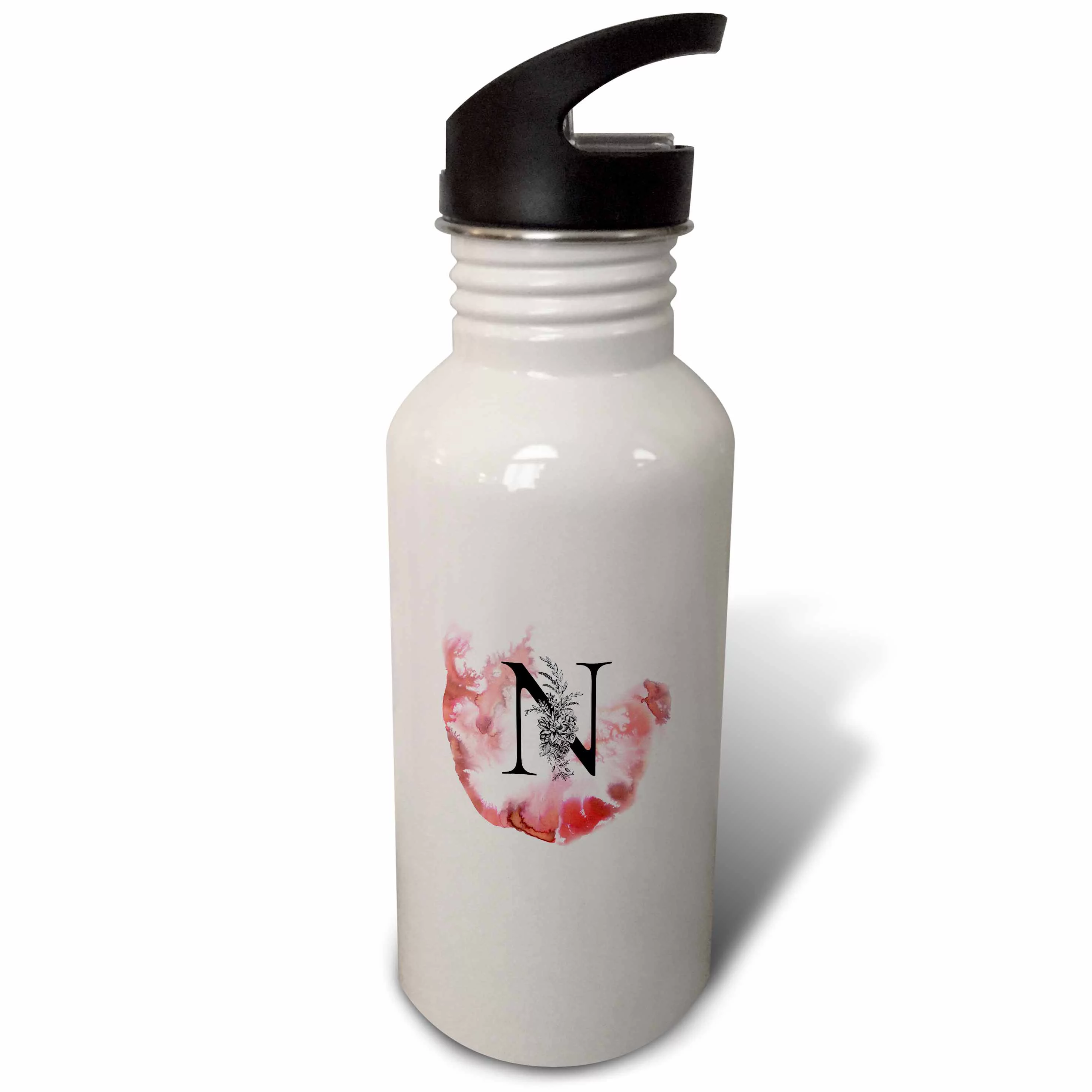 Letter N Personal Floral Vintage Floral Monogram-Personalized Initial Flip Straw 21oz Water Bottle wb-292125-2