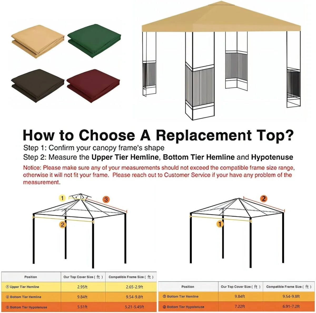 LUVCMFT 9.83'x9.83' Gazebo Canopy Top Replacement, 1 Tier Garden Yard Patio UV Sunshade Cover with Air Vent, Blue