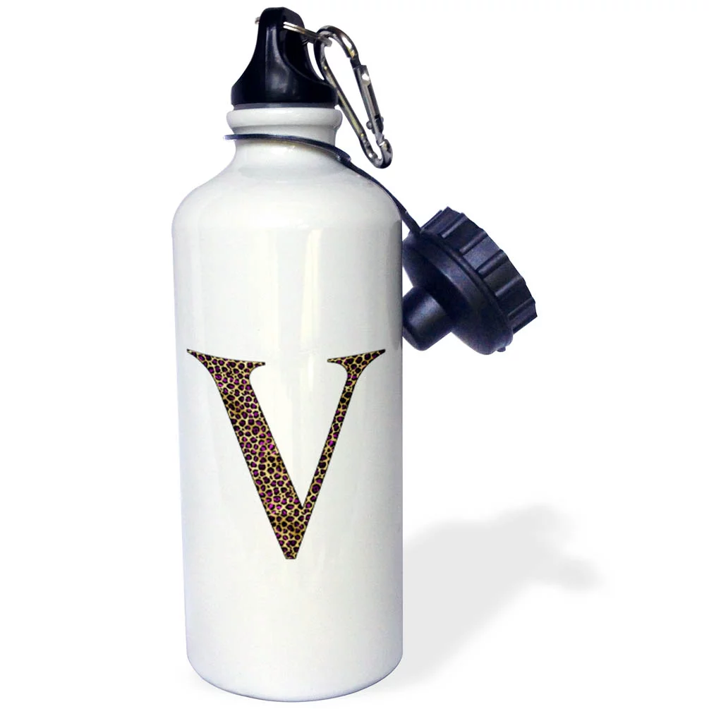Glam Image Of Gold and Purple Leopard Spots Monogram Initial V 21 oz Sports Water Bottle wb-340821-1