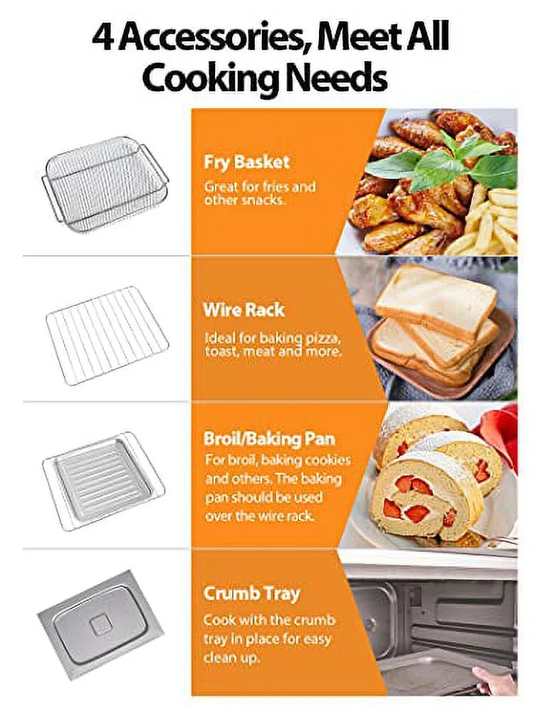 Air Fryer Toaster Oven, Beelicious, 19 Quart, 18L Countertop Convection Oven, 7-in-1 Toaster Oven Air Fryer Combo, with 4 Accessories & Recipe, ETL Certified (Black, Matte)