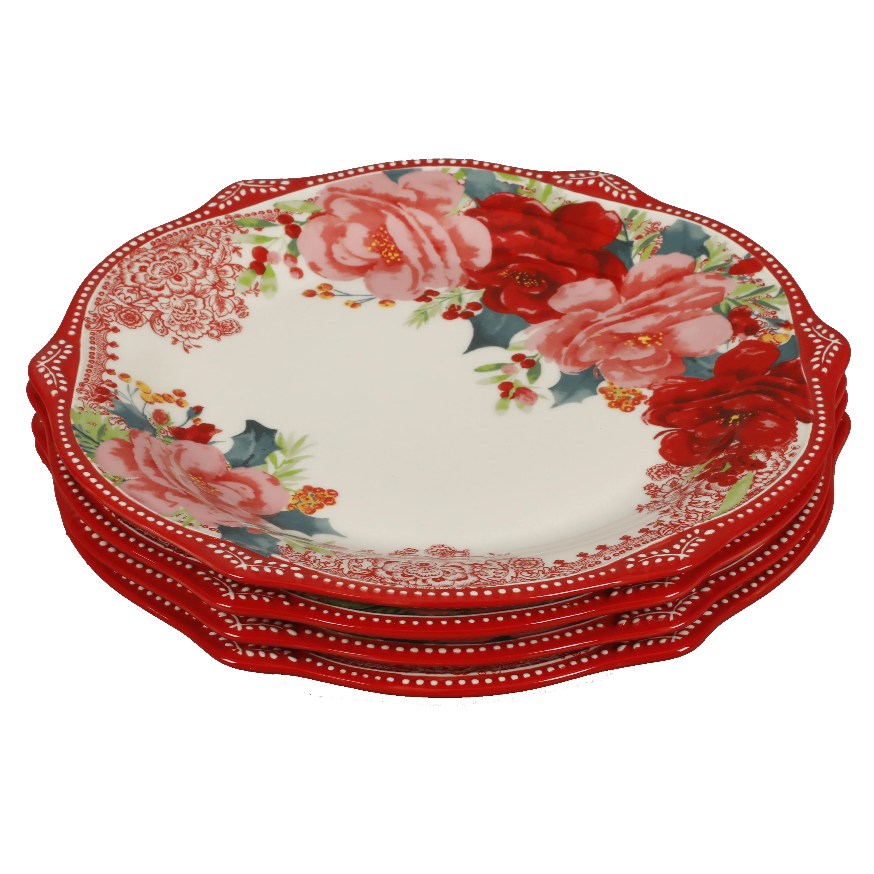 The Pioneer Woman Rosy Toile Red 11-Inch Dinner Plate, Set of 4