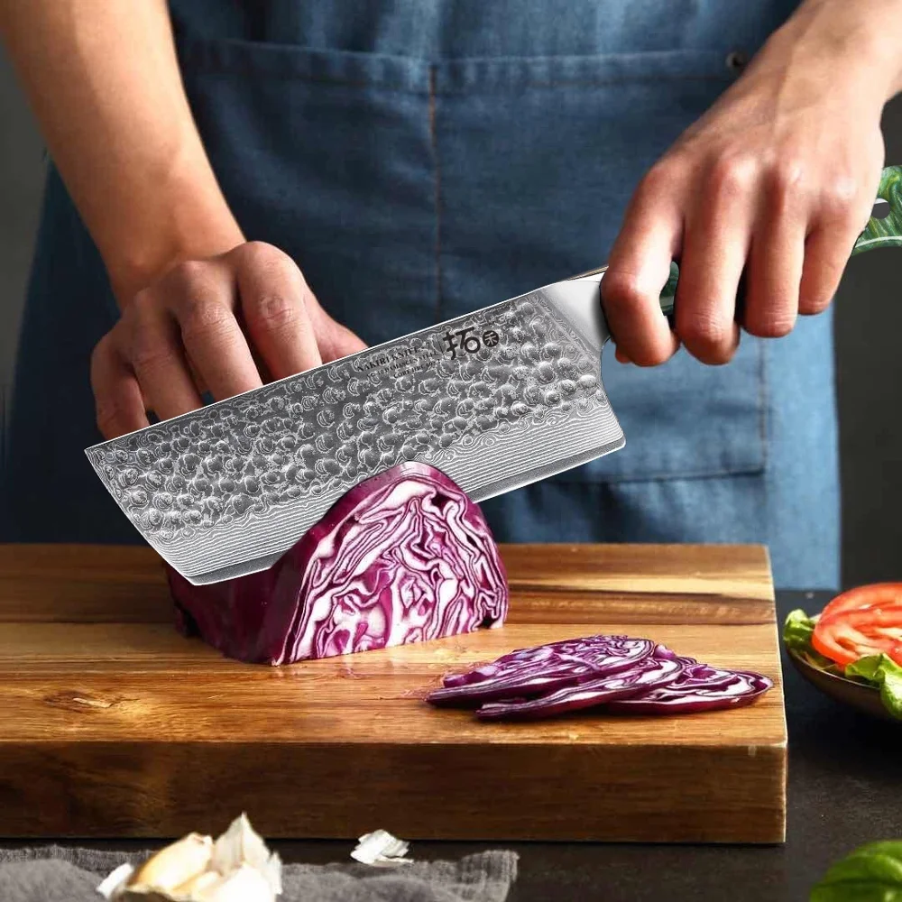 TURWHO 7inch Nakiri Knife Japanese VG10 Damascus Steel Chef Kitchen Knife With Green Resin Handle