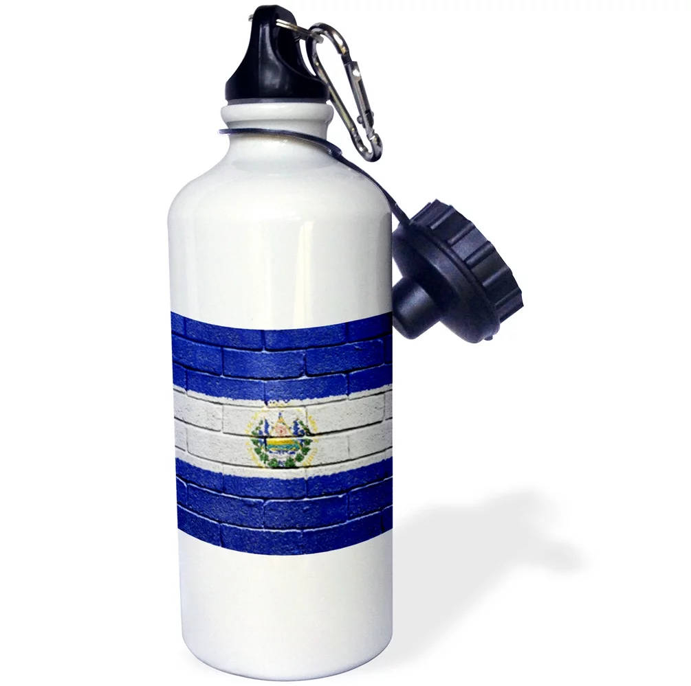 National flag of El Salvador painted onto a brick wall Salvadorian 21 oz Sports Water Bottle wb-155223-1