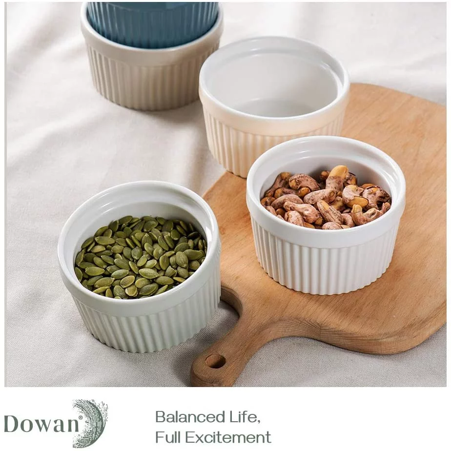 DOWAN Ramekins 8 oz Oven Safe - Creme Brulee Ramekins for Baking, Porcelain Ramekins Oven Safe, Souffle Ramekins Bowls, Set of 6, Christmas Gifts