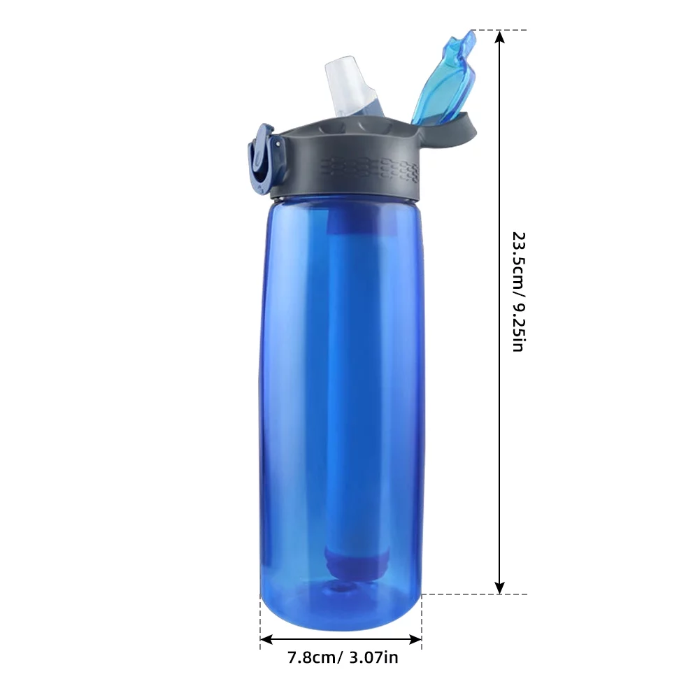 Anself Water Bottle Made of Tritan with Water Filter Lockable Lid BPA Free Water Purifier Bottle for Travel Hiking Camping Travel Blue