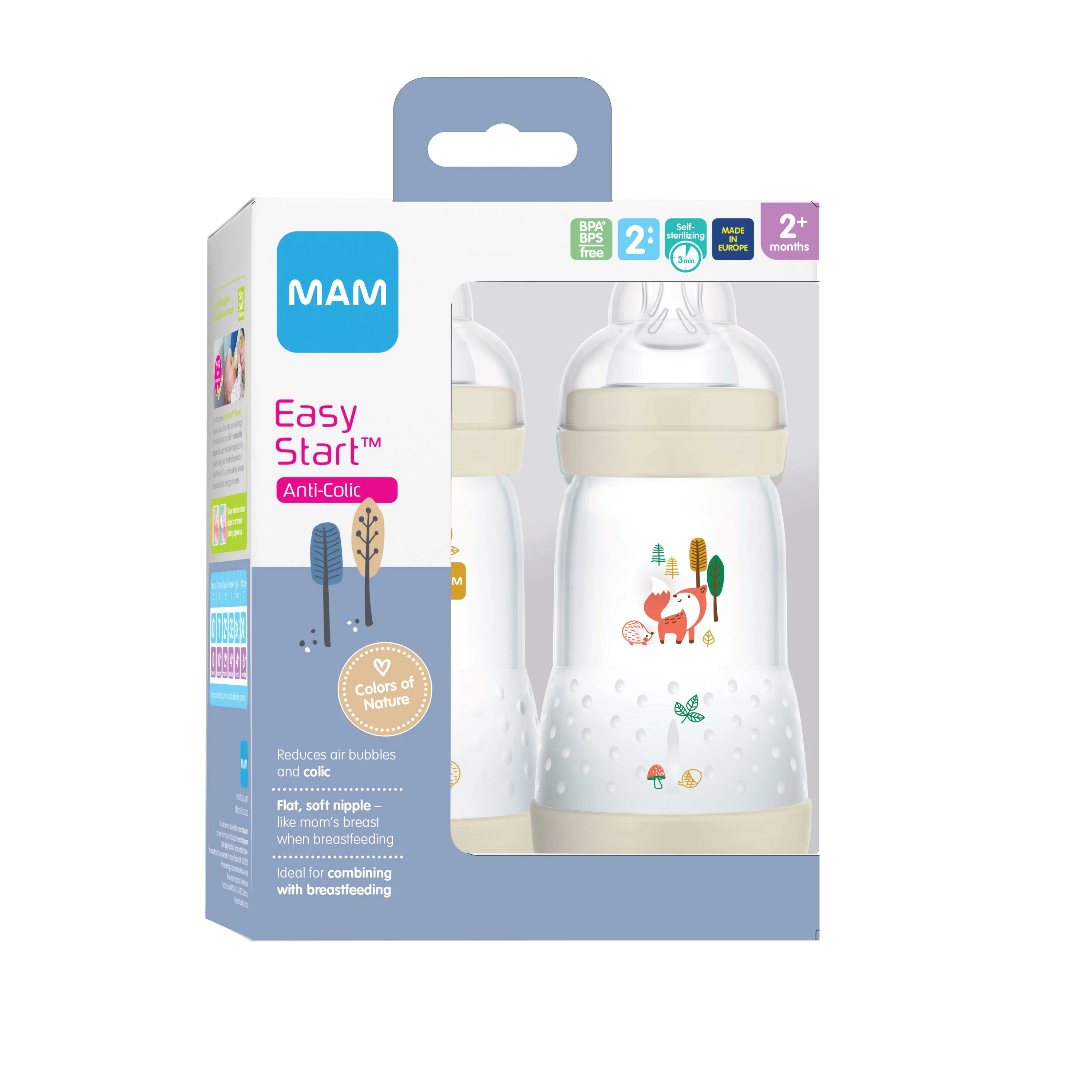 MAM Easy Start Matte Anti-Colic Bottle, 9 oz, Unisex, 2 pack