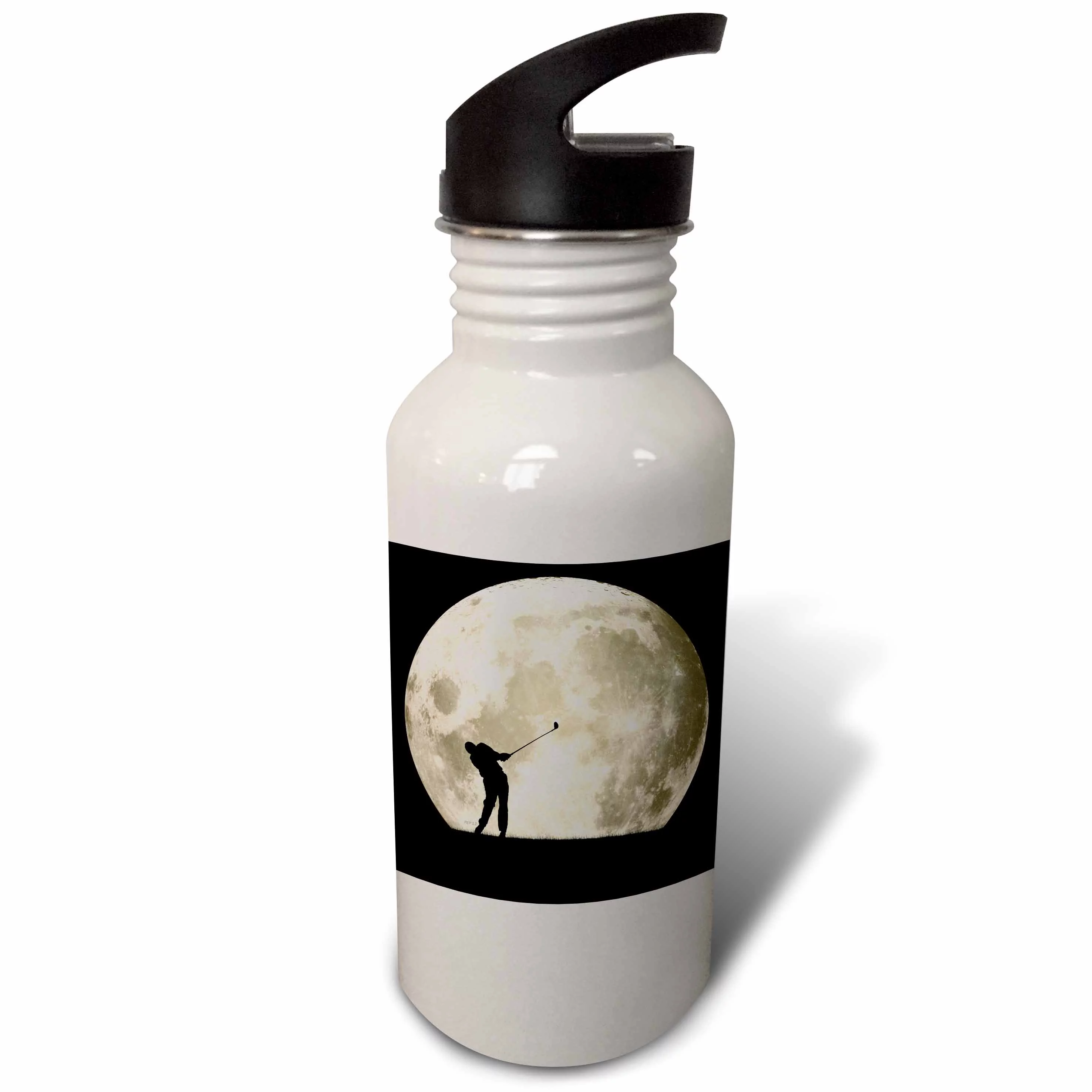 Golfing At Night - golfer silhouette swings club with full moon 21 oz Sports Water Bottle wb-174724-1