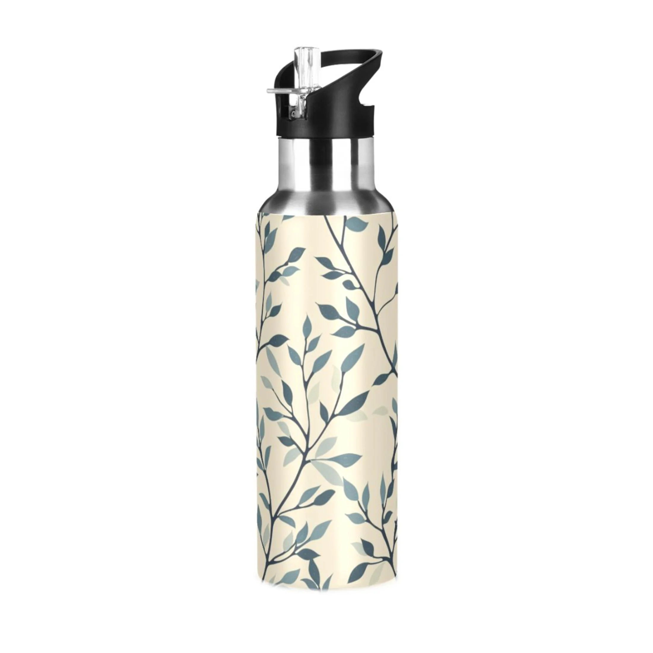 Leaf Pattern Water Bottles Insulated Thermos Kids Stainless Steel Bottle with Straw Lid Flask Leakproof for Sports Gym 20 oz
