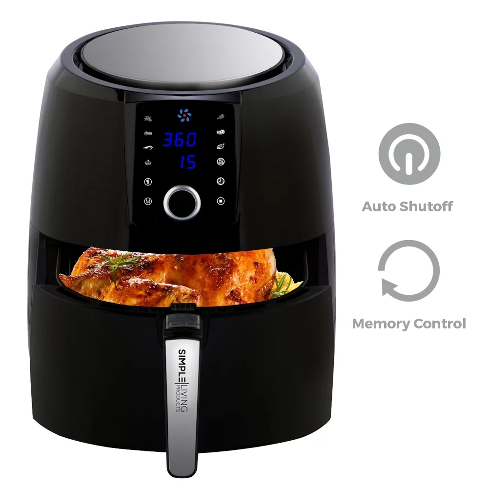 Simple Living Products XL 5.8QT Hot Digital Air Fryer. Includes 8 Presets & Keep Warm Function