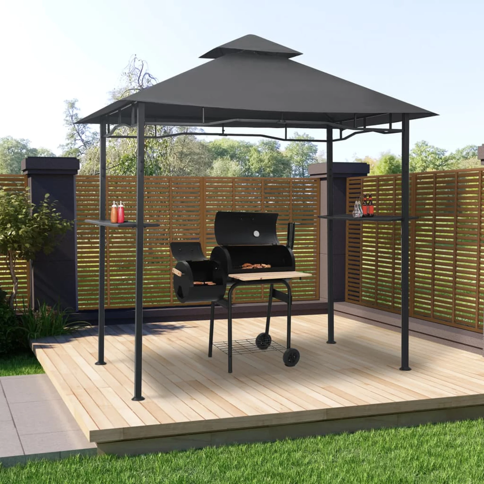 moobody BBQ Gazebo Sun Shade Shelter Anthracite Steel for Patio, Wedding, BBQ, Camping, Festival Events 7.9ft x 4.9ft x 8.4ft (L x W x H)