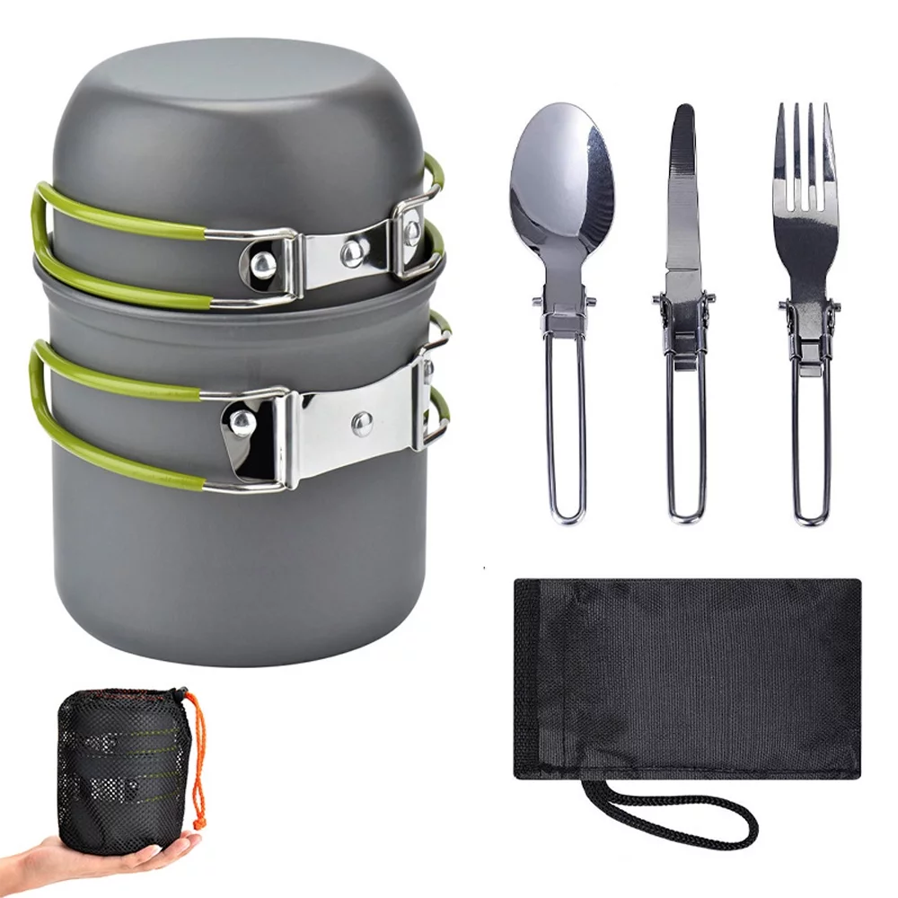 Picnic & Camping Cookware, Portable Tableware Set for Hiking, Pot & Pan Included, 1 2 Persons