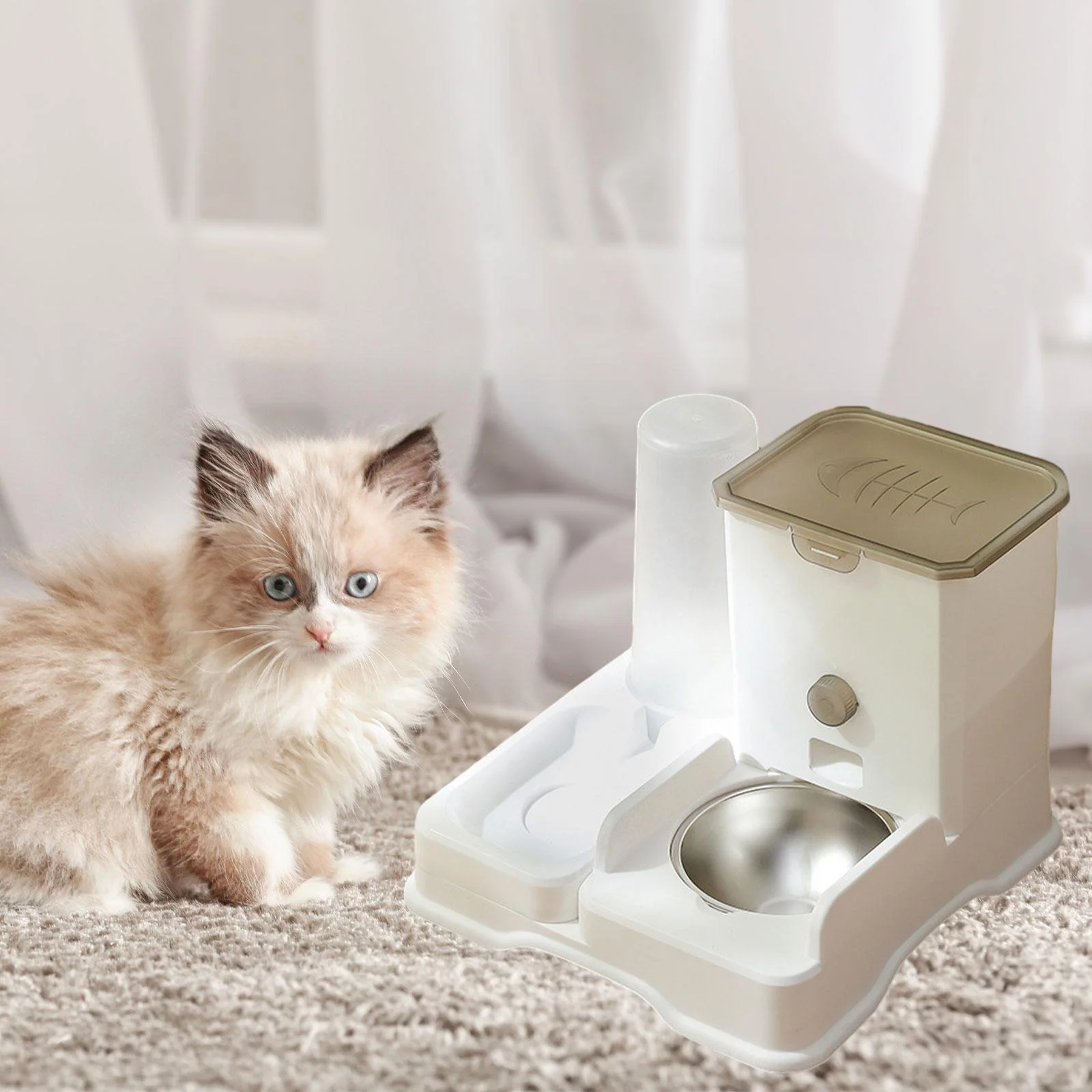EHJRE 2 in 1 Automatic Pet Waterer Large Capacity Pet Food Storage Pet Self Feeder Cats Dog Water and Food Feeder for Small Animals Stainless Steel Bowl