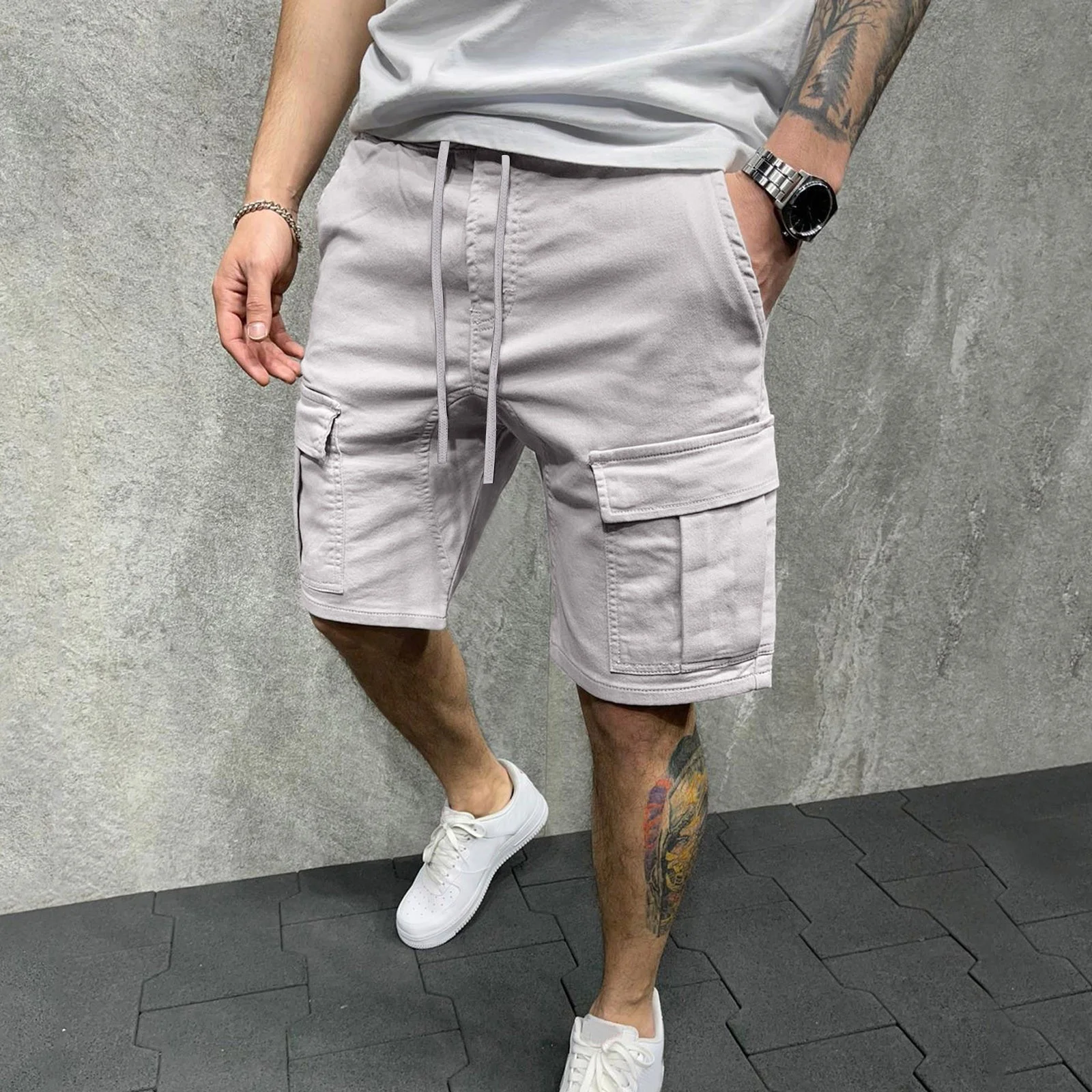 GLVSZ Men's Cotton Classic Fit Cargo Shirts Elastic Waistband Summer Casual Stretch Hiking Work Shorts Multi Pockets Breathable Workout Sports Shorts