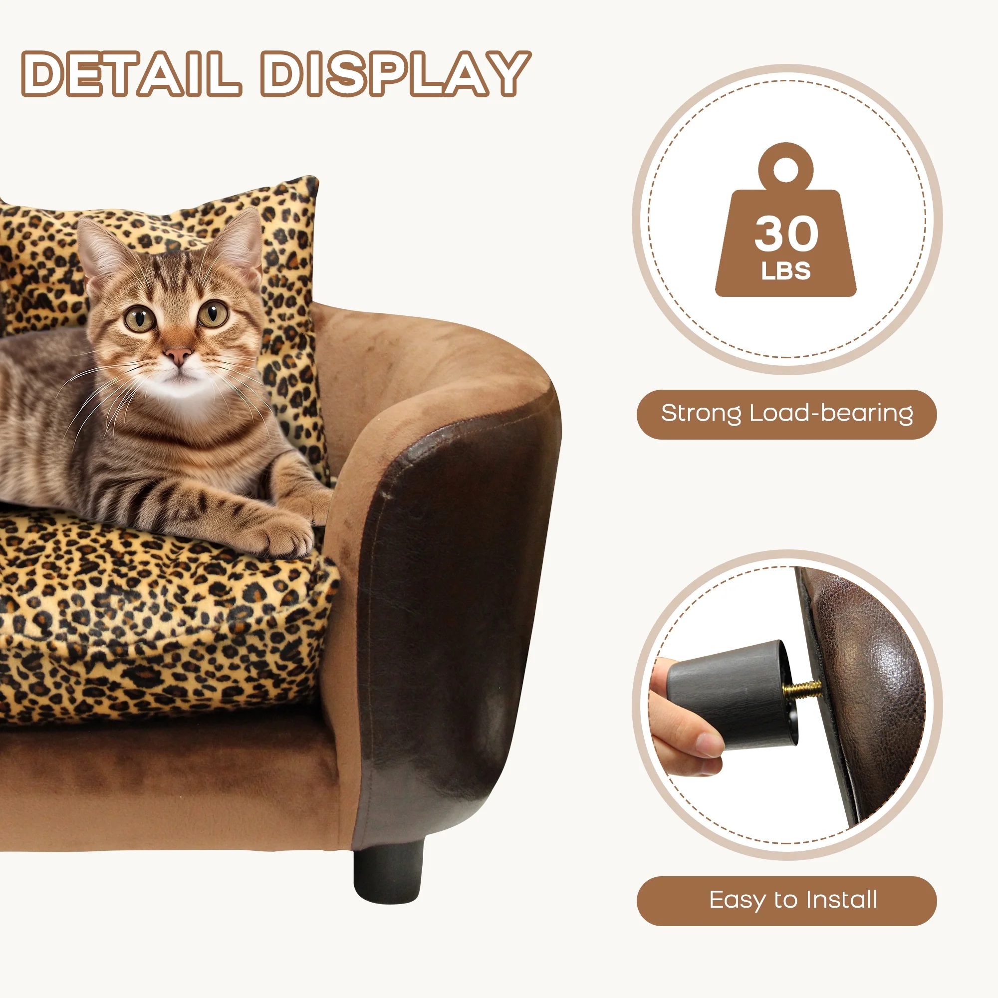 DAWNYIELD Fluffly Deluxe Pet Bed Sofa Chocolate Leopard grain, Small