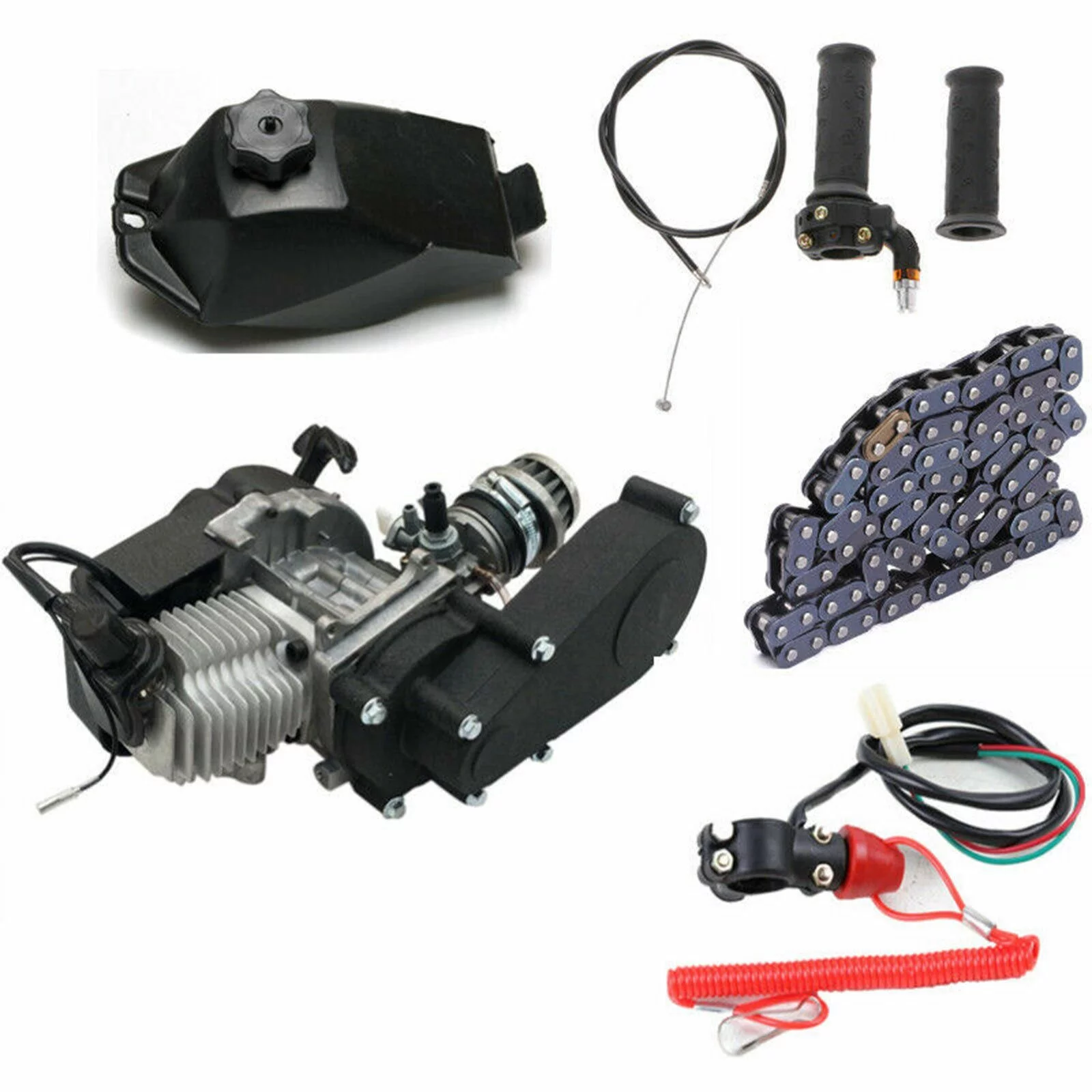 Oukaning 49cc 2 Stroke Mini Engine Motor Kit, Air-Cooled Racing Engine for Pocket Bicycle Mini Off-Road Vehicle Atv