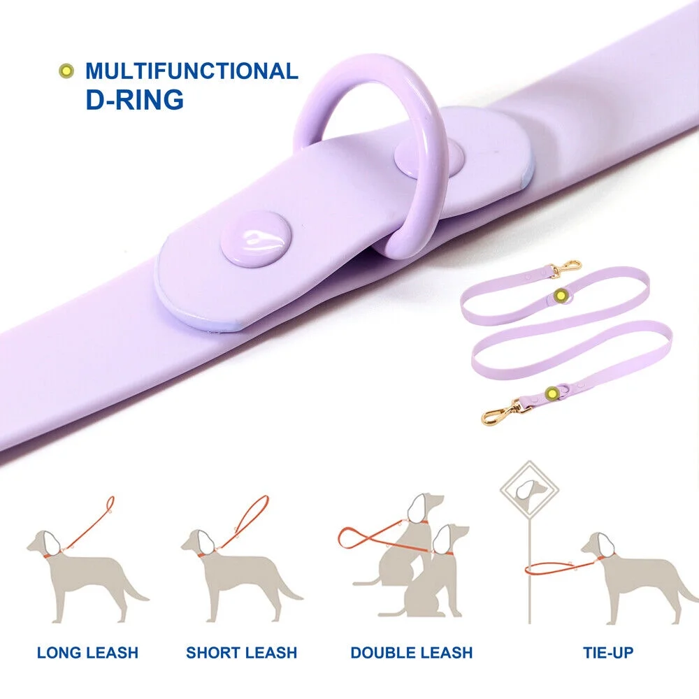 Waterproof PVC Dog Leash Soft Rubber Adjustable Pet Walking Lead with 2 Rings