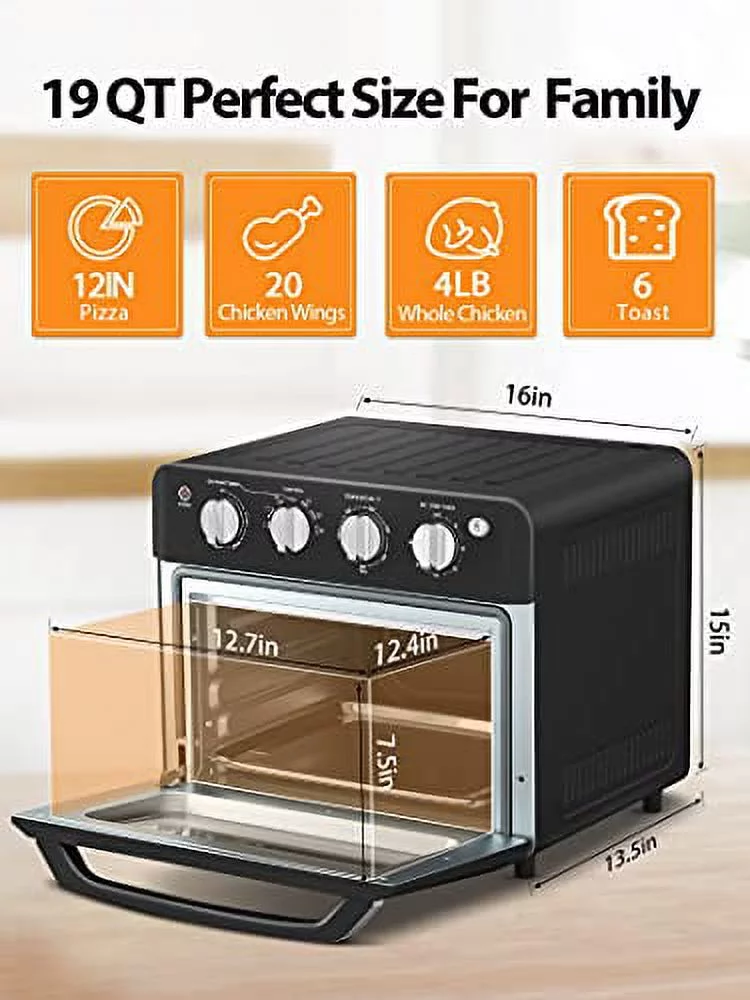 Air Fryer Toaster Oven, Beelicious, 19 Quart, 18L Countertop Convection Oven, 7-in-1 Toaster Oven Air Fryer Combo, with 4 Accessories & Recipe, ETL Certified (Black, Matte)
