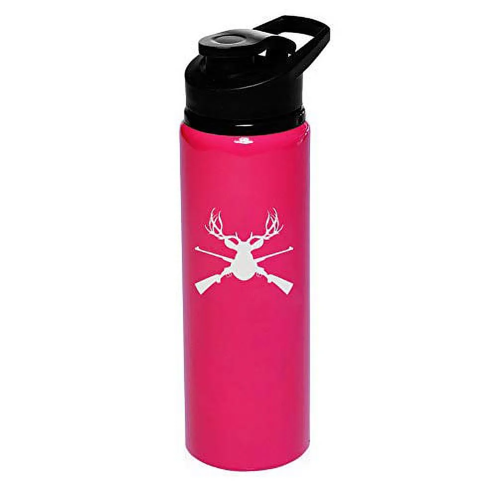 MIP Brand 25 oz Aluminum Sports Water Travel Bottle Deer Hunter Head Rifle (Hot-Pink)