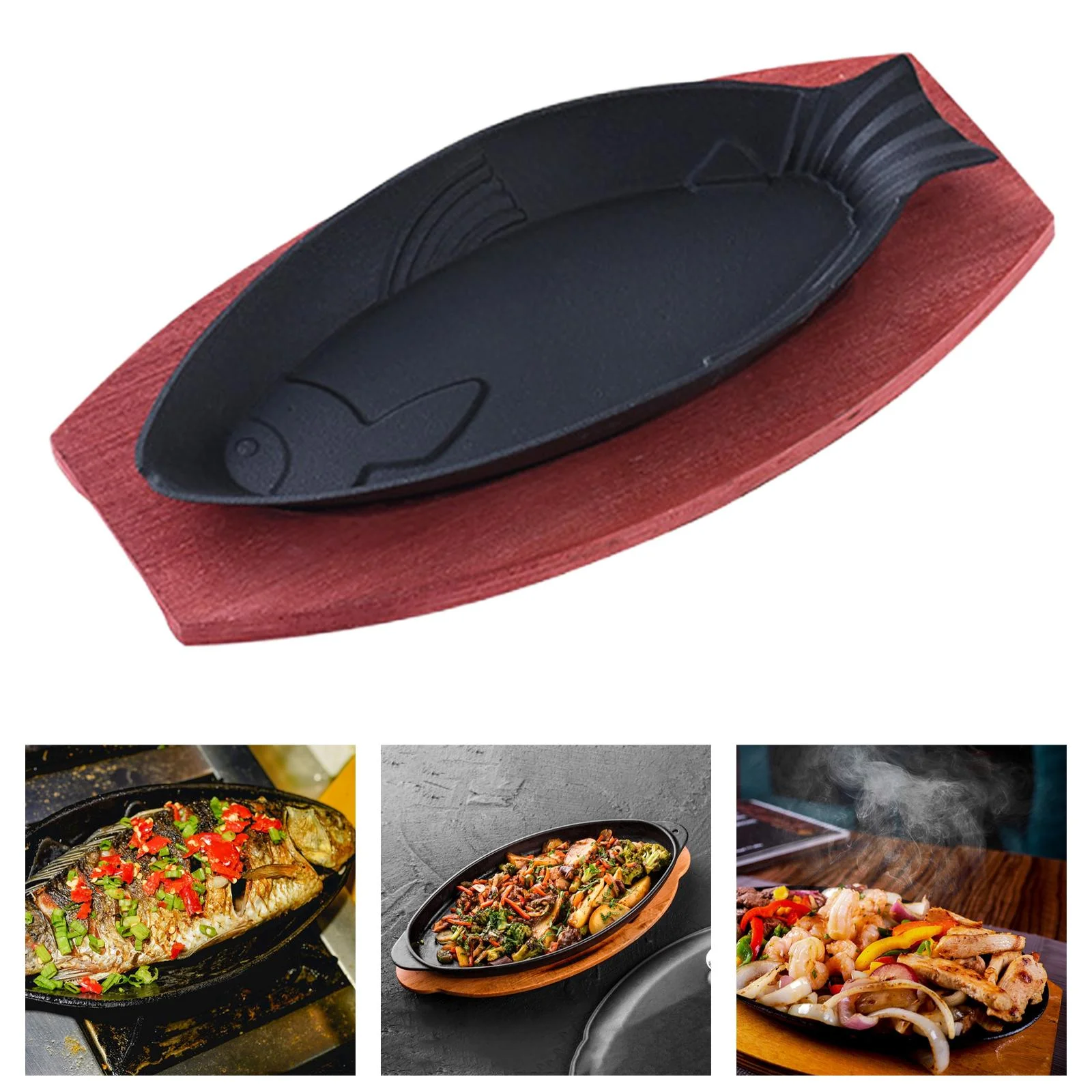 Tongina Steak Fry Plate BBQ Grilling Pan Shaped Baking Tools Cast Iron Fajita Pan Steak Serving Plate for Home Stovetops Cooking B