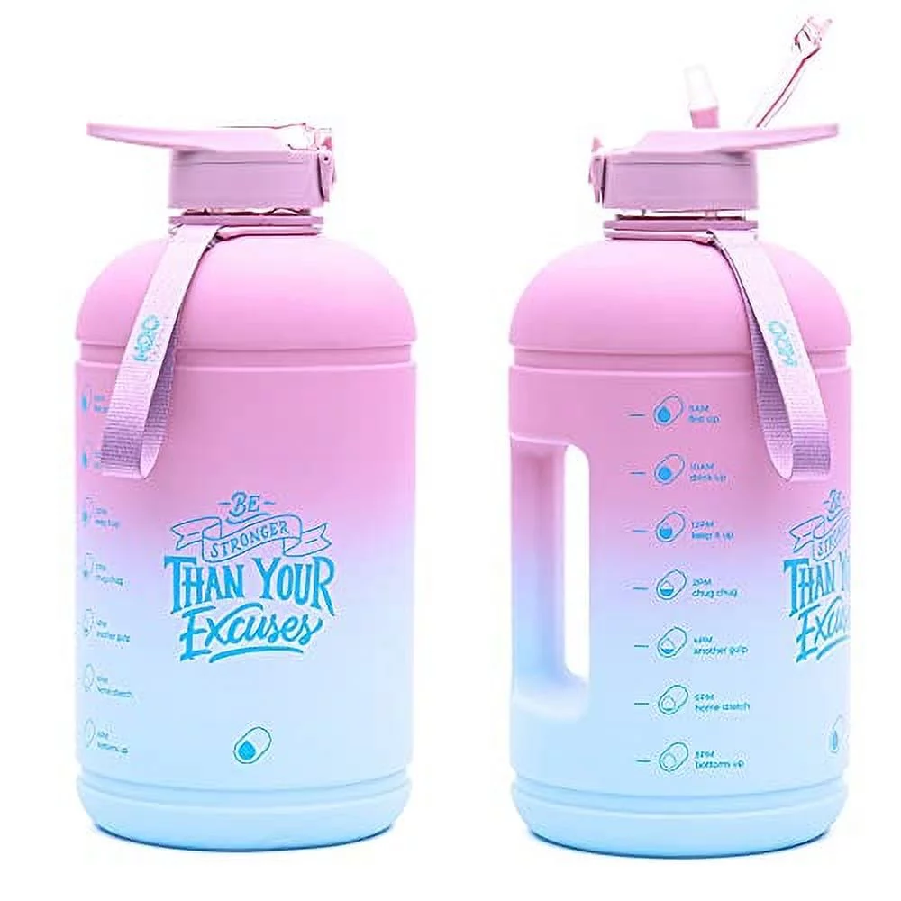 H2O Capsule INSPO Gallon Water Bottle with Time Marker and Straw Motivational Hydration Tracker Jug for Daily Intake Big BPA-Free FoodSafe Leakproof Drinking Bottle with Handle & Strap, Rainy Ashville
