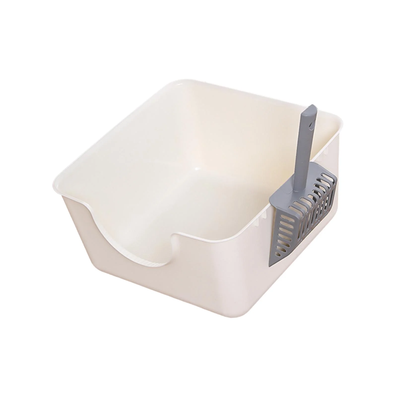 DOLITY Open Top Pet Litter Tray Anti Splashing with Cat Litter er Cat White