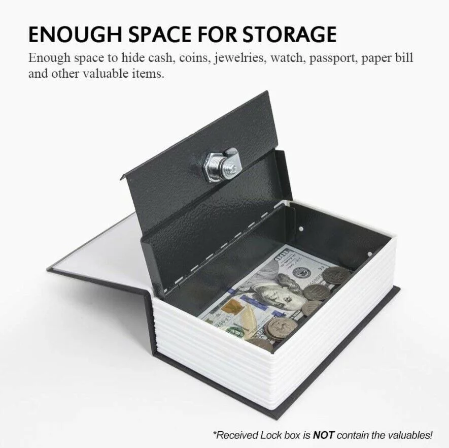 Safe Lock Box Book Vault Metal Fire Proof Secret Money Hidden Gun Cash with Key