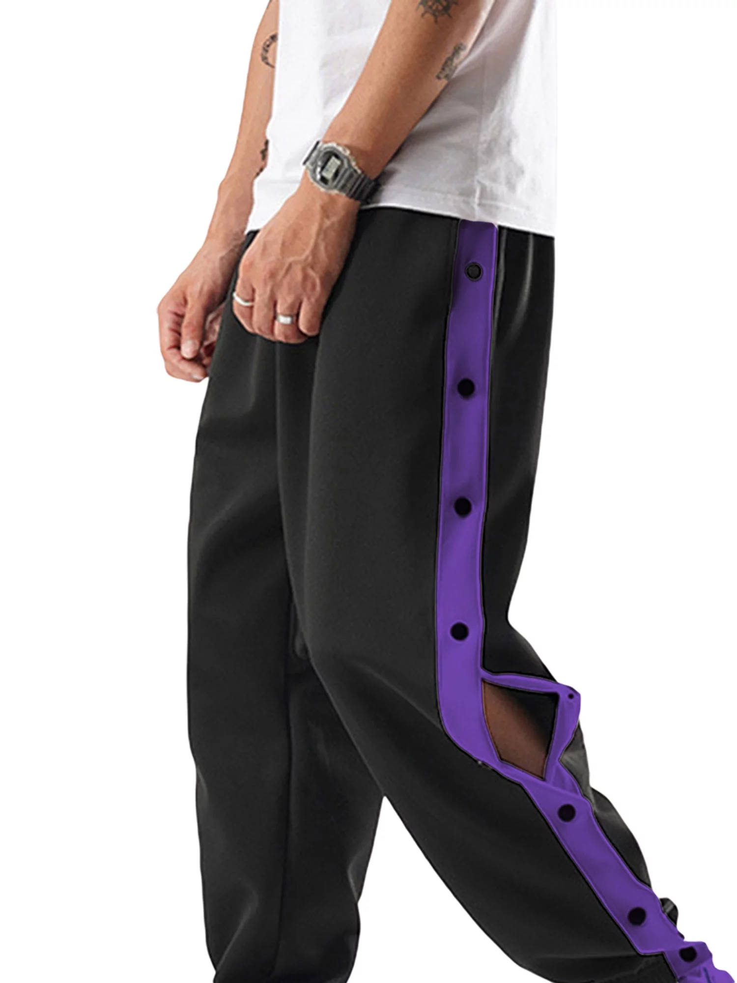 Men's Tear Away Pants, Basketball Pants Split Snap Button Sweatpants