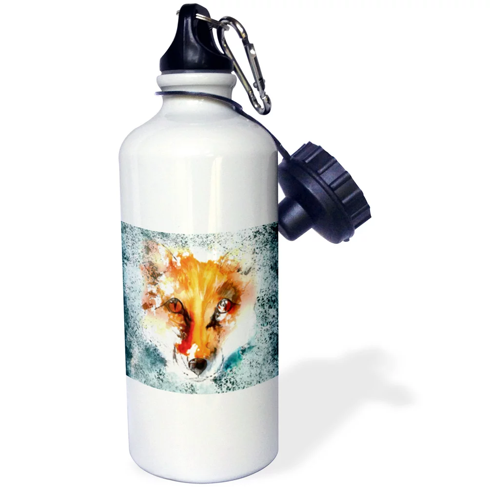 3dRose Abstract Fox Watercolor Illustration - Straw Water Bottle, 21-ounce