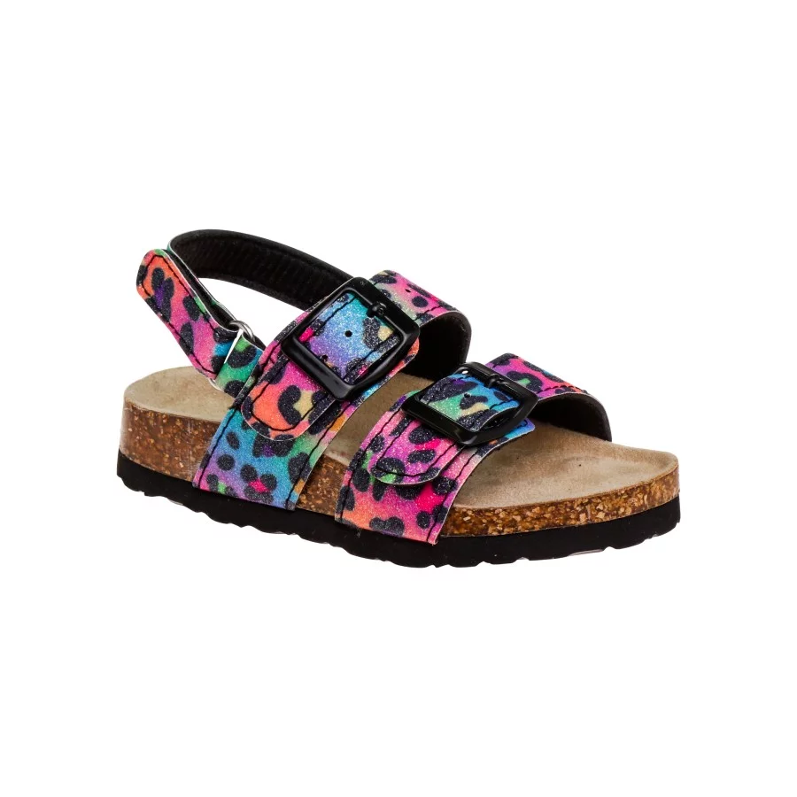 Laura Ashley Girls Footbed Toddler Buckle Sandals Hook and Loop - Black Multi, 5