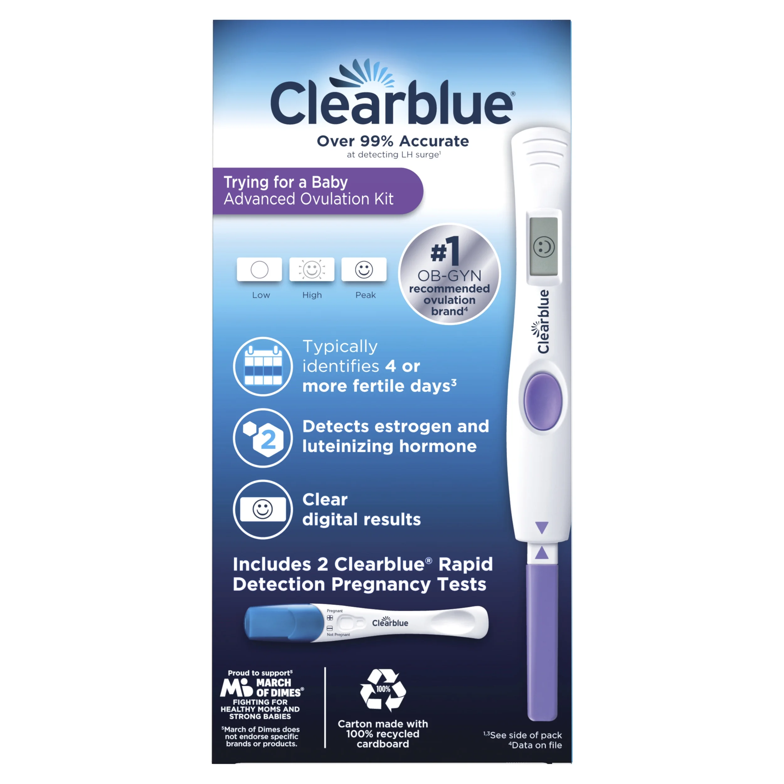 Clearblue Advanced Ovulation Test Combination Pack, 15 Advanced Ovulation Tests and 2 Rapid Detection Pregnancy Tests, 17ct