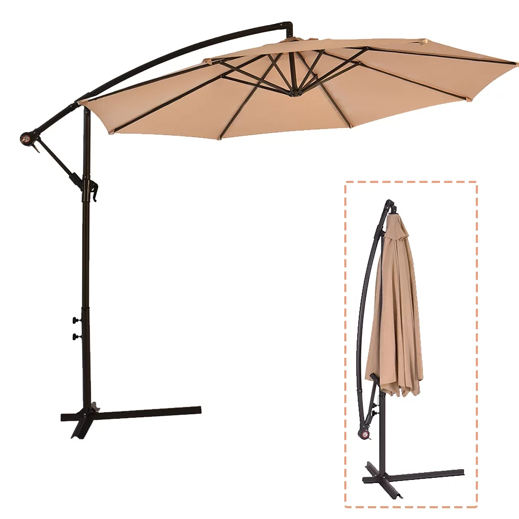 New Tan Patio Umbrella Offset 10' Hanging Umbrella Outdoor Market Umbrella D10