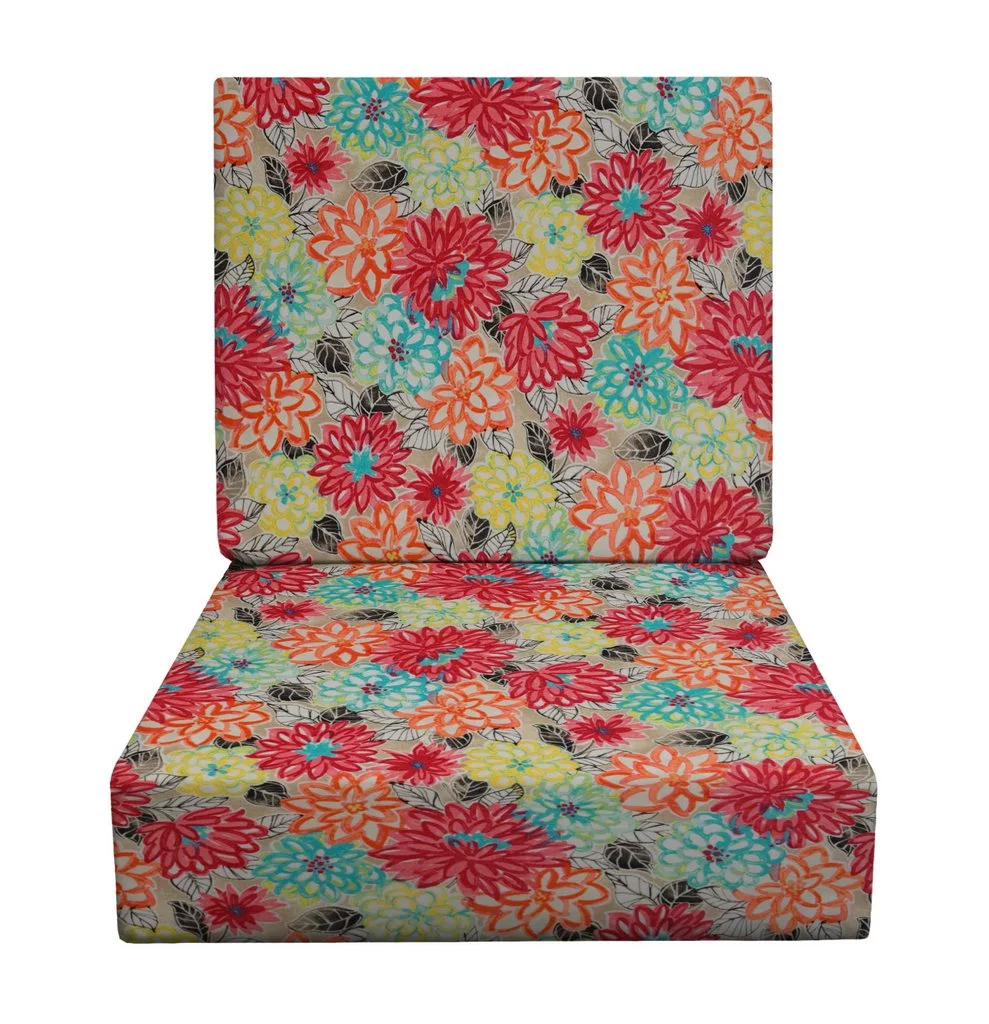 RSH Décor Indoor Outdoor Foam Deep Seating Cushion Set, 24” x 27” x 5” Seat and 24” x 21” x 3” Back, Artistic Floral