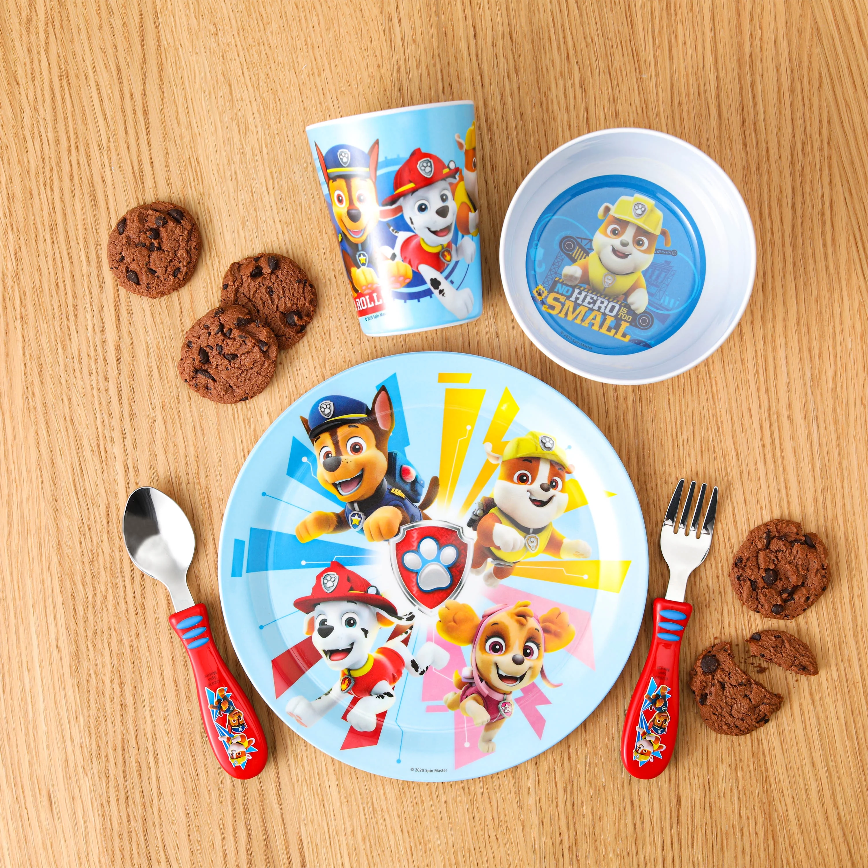 Zak Designs 6 pcs PAW Patrol Kids Dinnerware Set Melamine Stainless Steel Plate Bowl Tumbler Flatware Water Bottle, Marshall, Skye and Friends