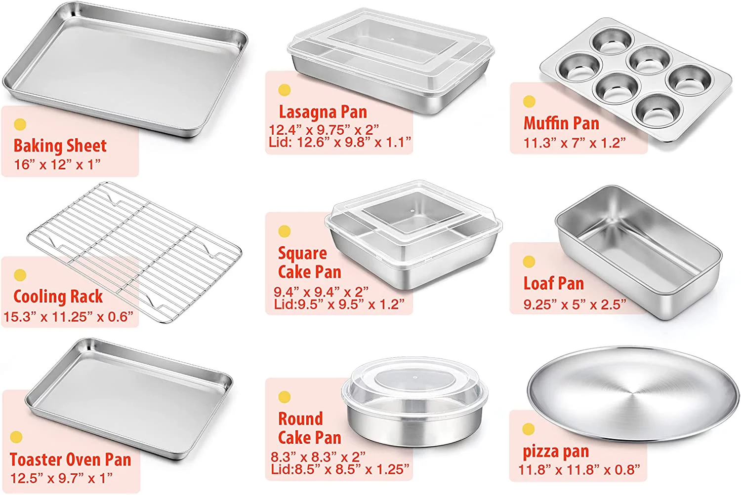 Bakeware, Stainless Steel Bakeware Sets with lids, Baking Sheet with Rack, Toaster Oven Pan & Pizza Pan, Lasagna Pan with Lids, Square & Round Cake Pan with Lids, Muffin & Loaf Pan, Healthy