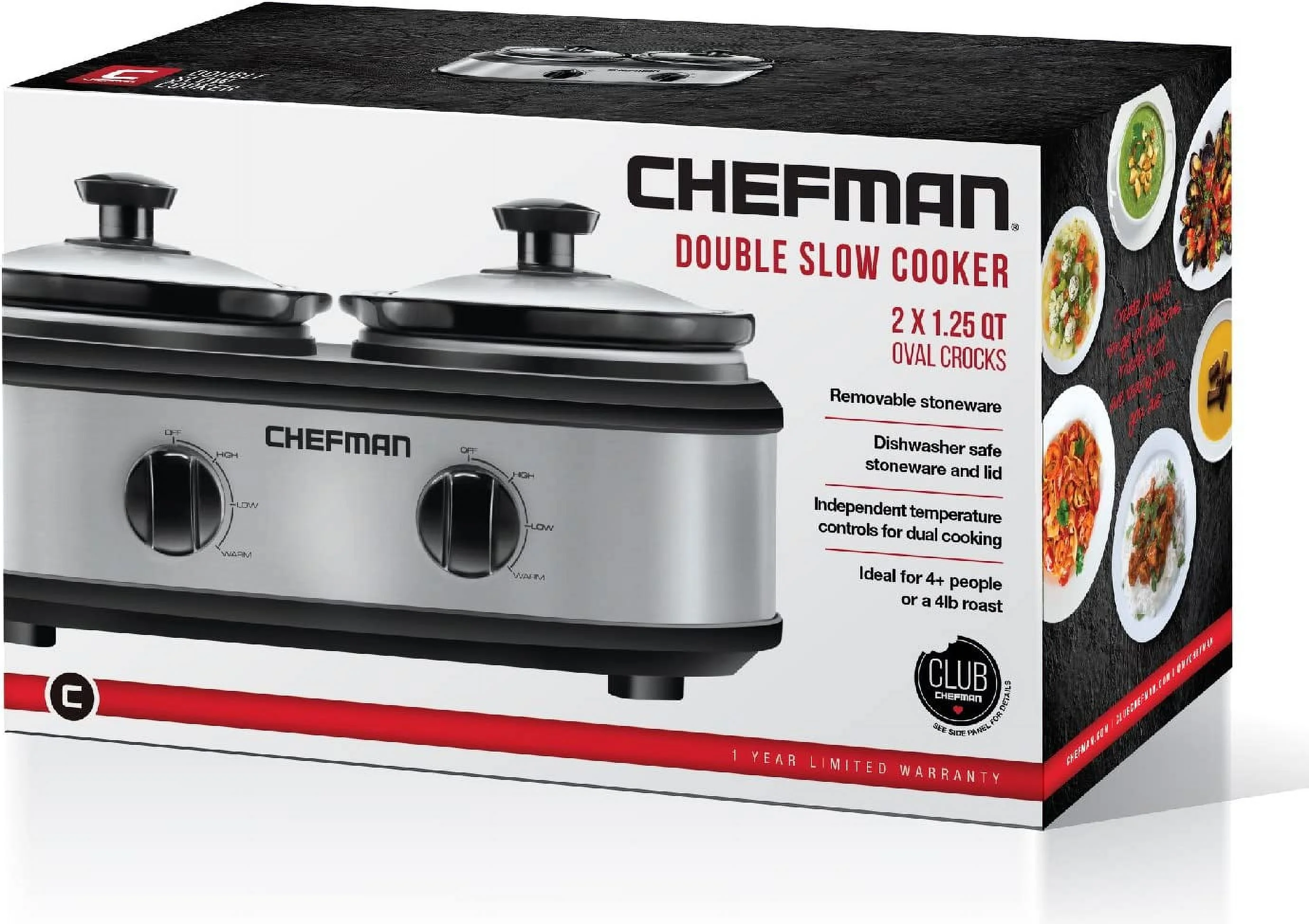 YONG RJ15-125-D Double Slow Cooker & Buffet Server with 2 Removable 1.25 Qt. Oval Crocks, Pot Inserts Individually Heat Controlled, 2.5 Quarts, Stainless Steel