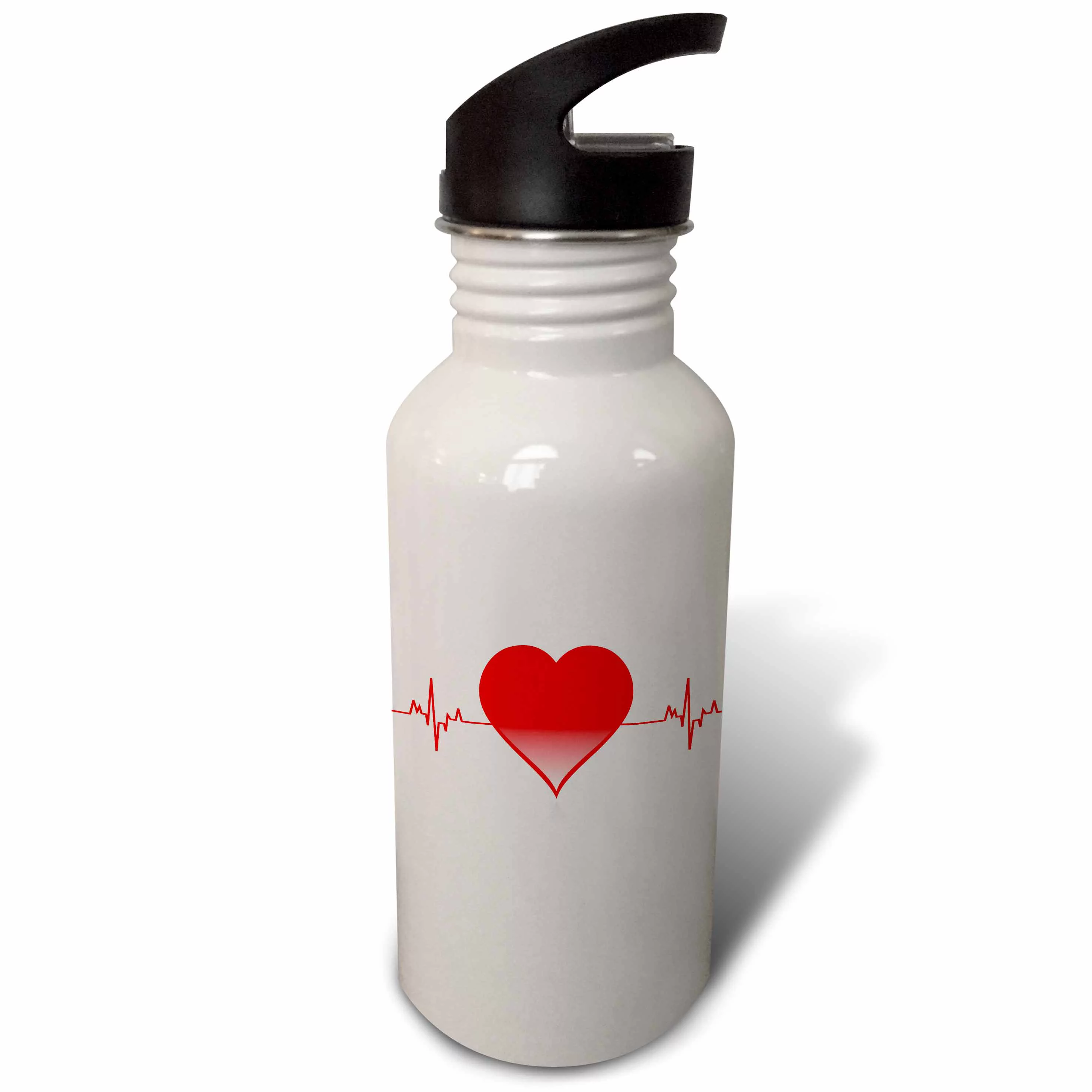 Big Red Heart With A Heart Beat Line 21 oz Sports Water Bottle wb-78647-1