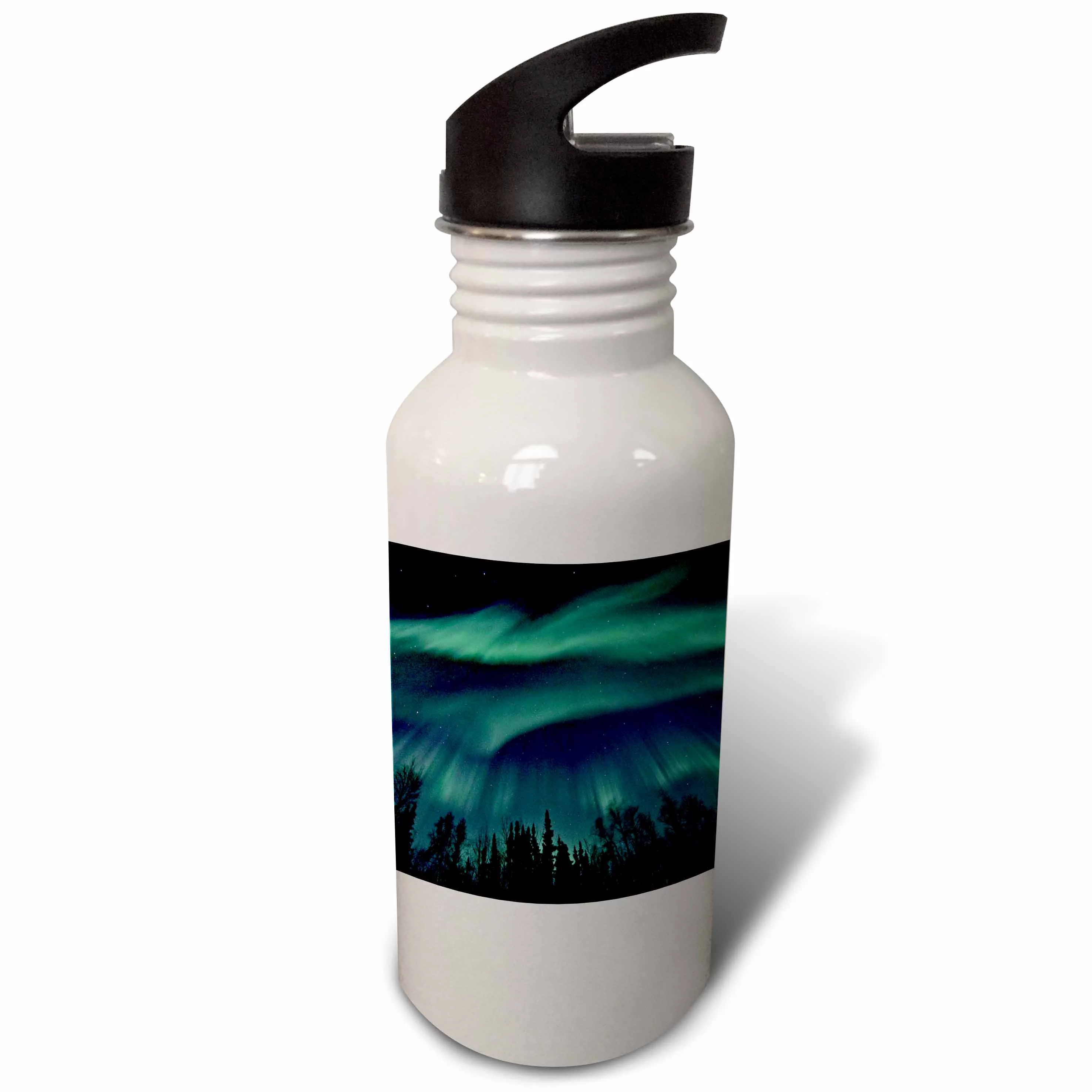 Northern Lights in Shade of Green Amongst a Dark Blue Night Sky 21 oz Sports Water Bottle wb-61680-1