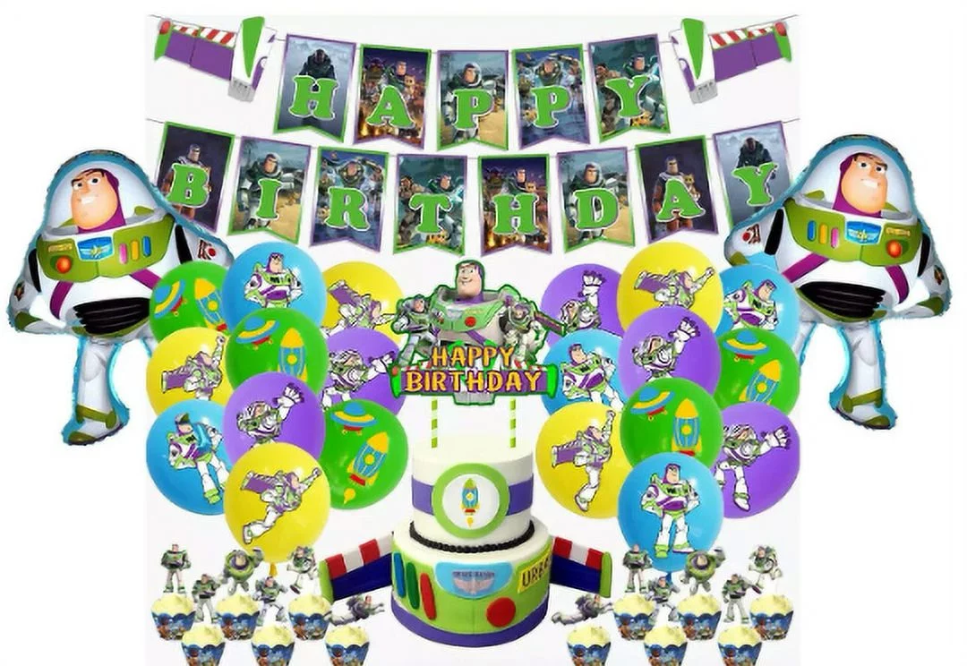 TOY buzz kit party decoration, astronaut banner, balloons, toppers supplies